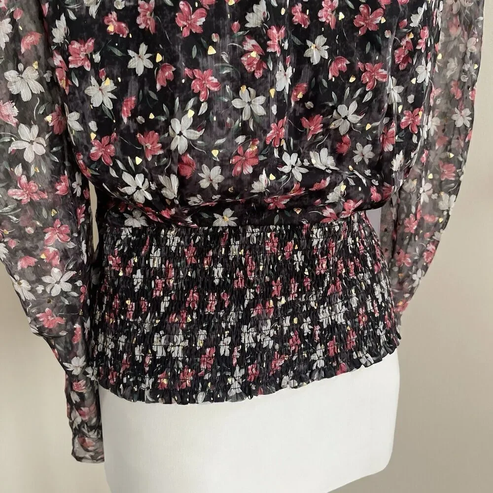 NWT ASTR Floral Top size Large Pink Gold Black glam blouse